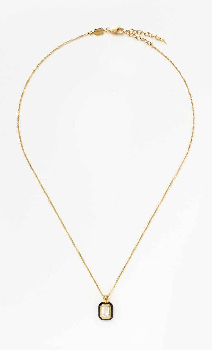 BLACK STONE & ENAMEL PENDANT NECKLACE - GOLD