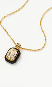 BLACK STONE & ENAMEL PENDANT NECKLACE - GOLD