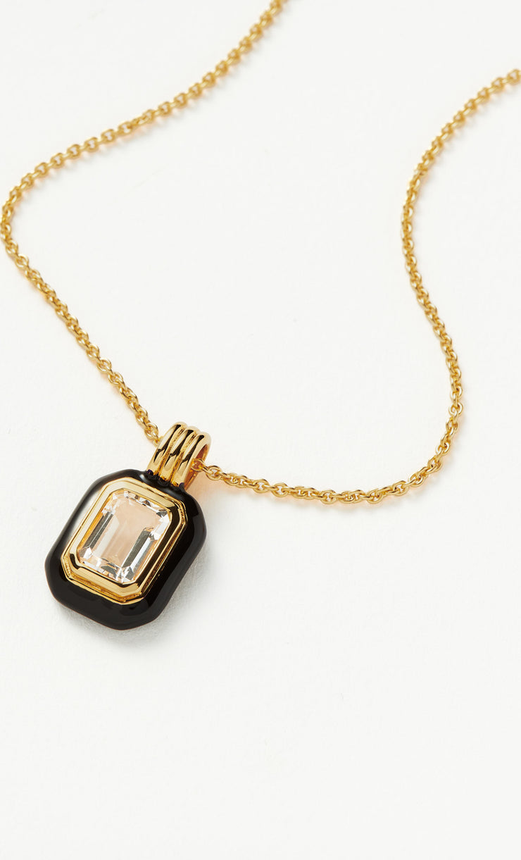BLACK STONE & ENAMEL PENDANT NECKLACE - GOLD