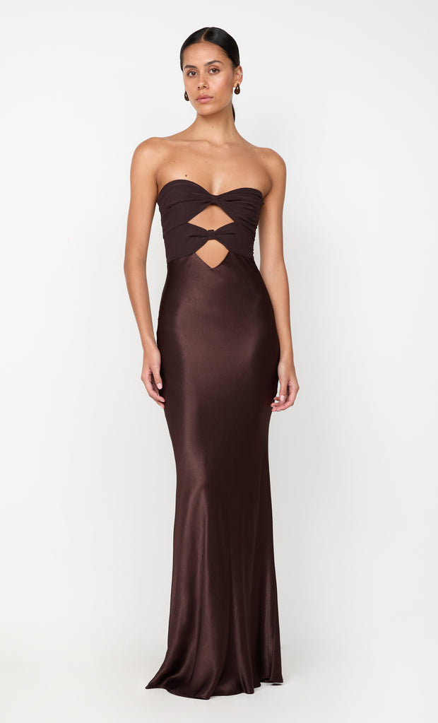 HALLE STRAPLESS DRESS - CHOCOLATE