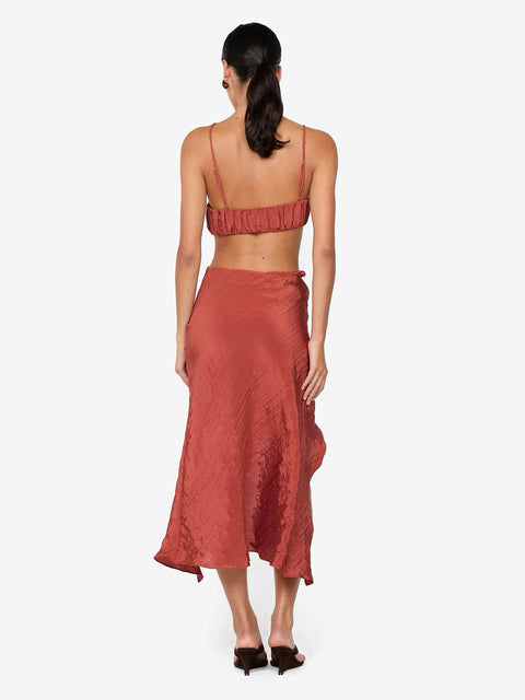 ODESSA SPLIT MIDI SKIRT - RUST