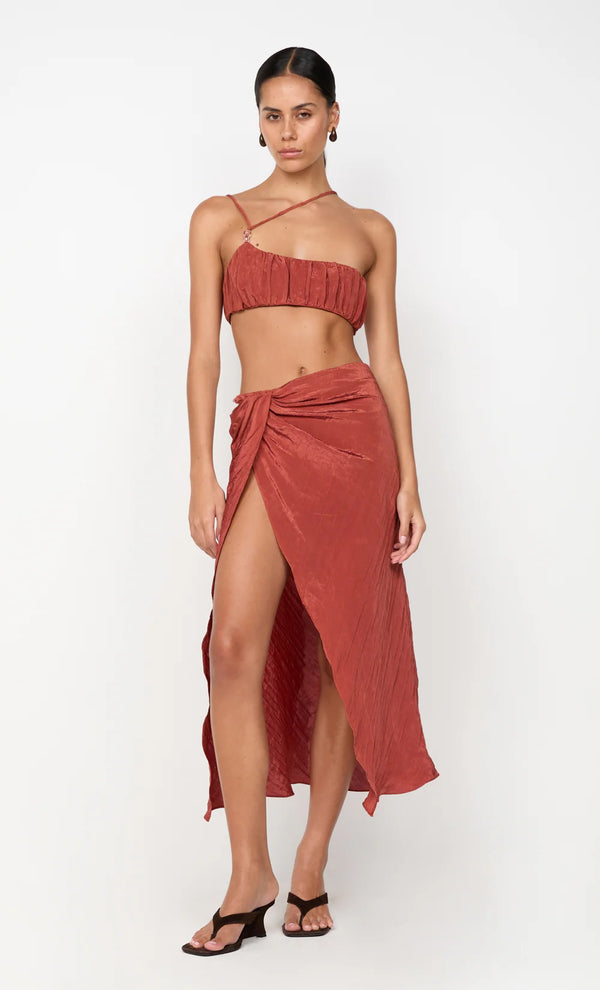 ODESSA SPLIT MIDI SKIRT - RUST