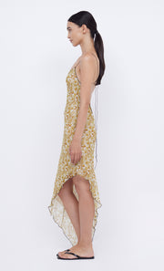 FLORENTINE ASYM MIDI DRESS - GOLDEN BLURRED FLORAL