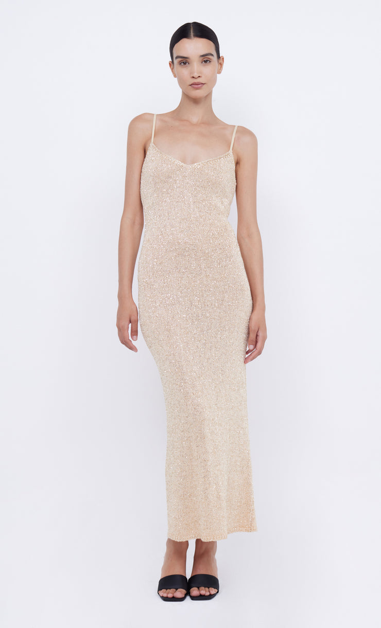 SADIE SEQUIN KNIT SLIP DRESS - GOLD