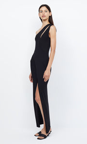 MIRA ASYM KNIT MAXI DRESS - BLACK