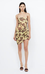 MALIBU BAY DRAPED MINI DRESS - CITRUS PLUM FLORAL