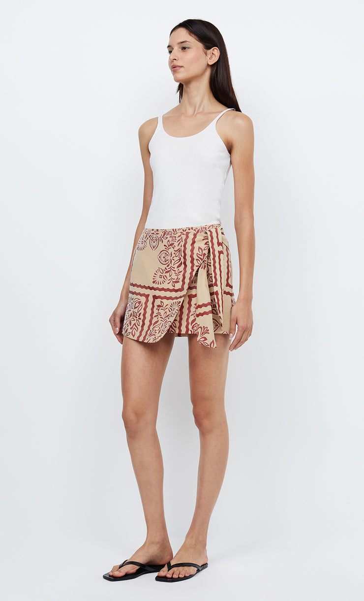 PALM BLISS WRAP MINI SKIRT - SAHARA JACQUARD