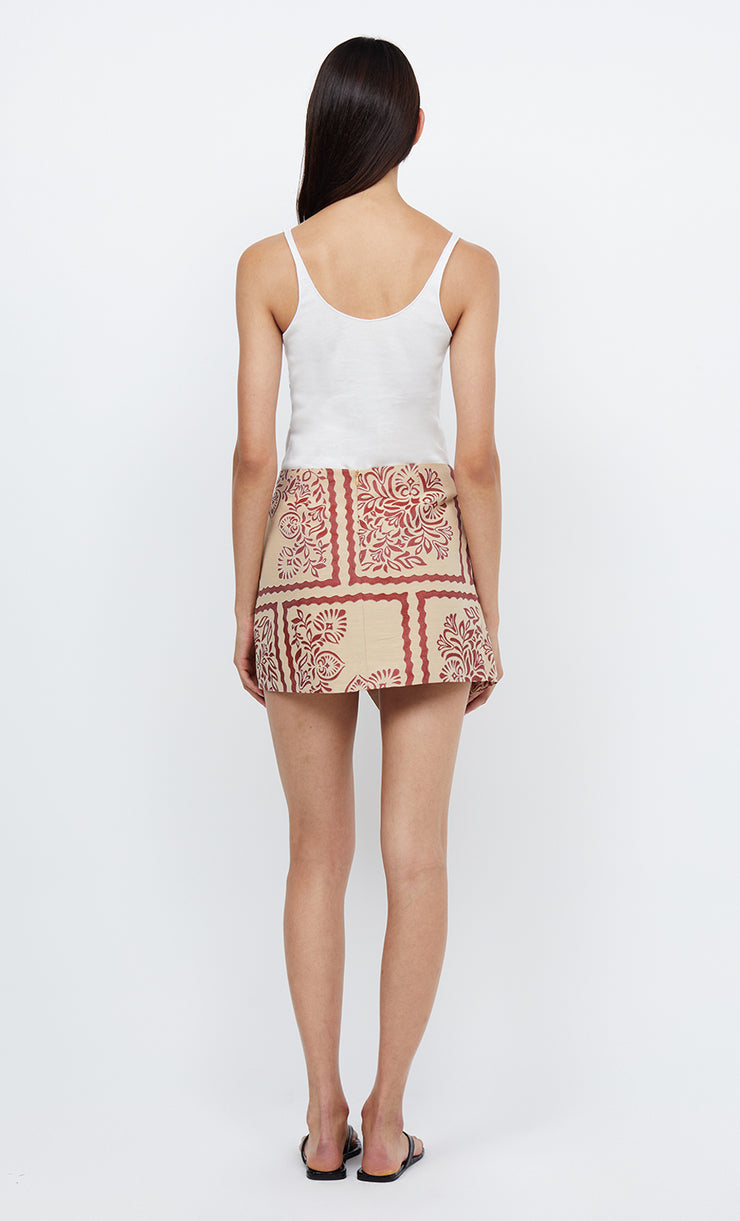 PALM BLISS WRAP MINI SKIRT - SAHARA JACQUARD