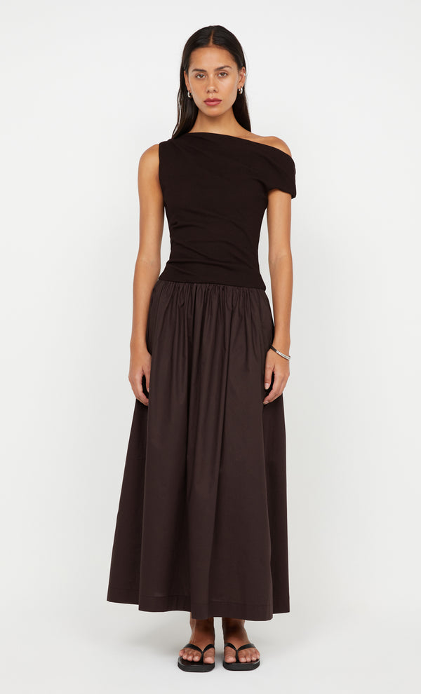 FREYA ASYM MAXI DRESS - DARK CHOCOLATE