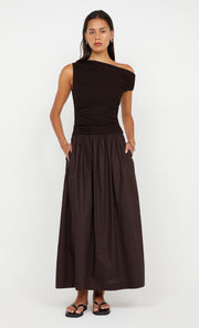 FREYA ASYM MAXI DRESS - DARK CHOCOLATE
