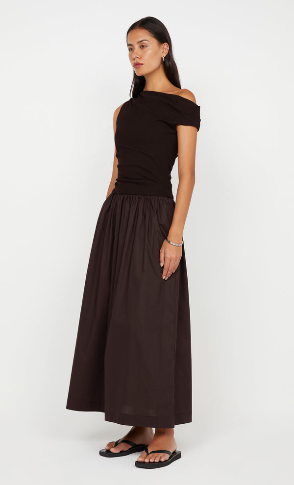 FREYA ASYM MAXI DRESS - DARK CHOCOLATE