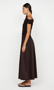 FREYA ASYM MAXI DRESS - DARK CHOCOLATE
