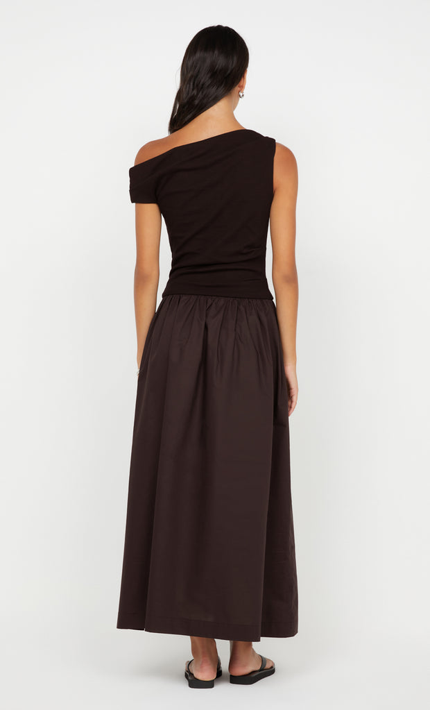 FREYA ASYM MAXI DRESS - DARK CHOCOLATE