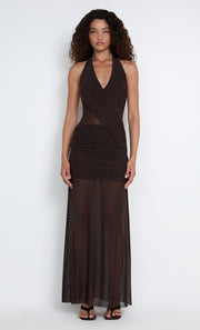 DEIJA HALTER MAXI DRESS - DARK CHOCOLATE