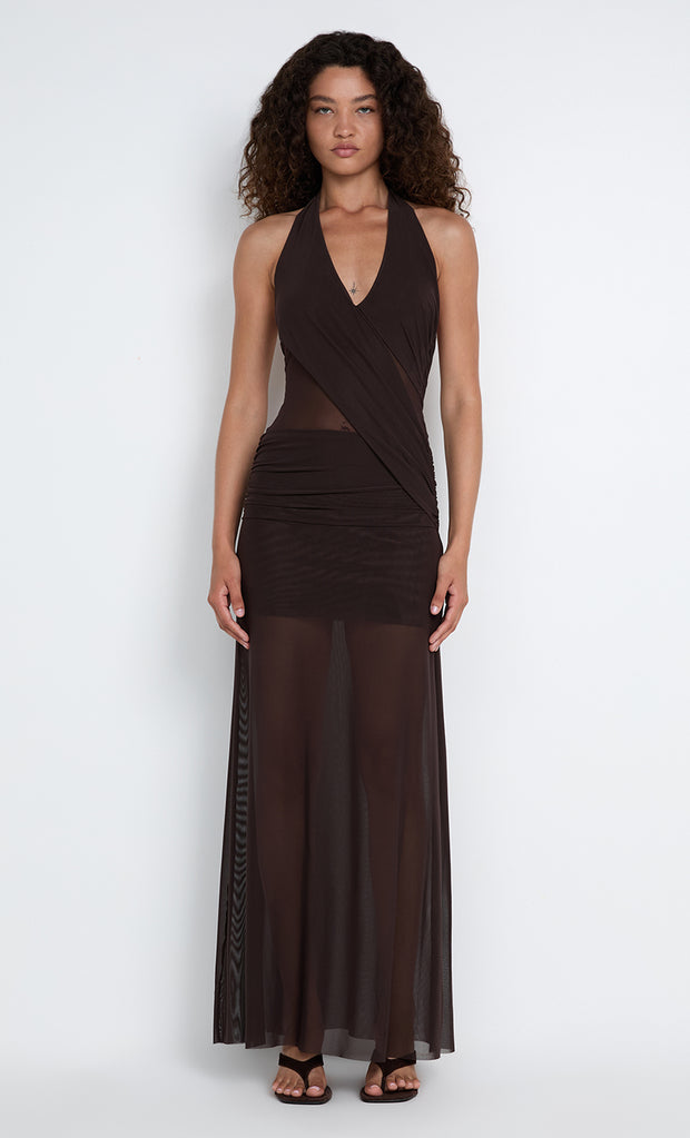 DEIJA HALTER MAXI DRESS - DARK CHOCOLATE