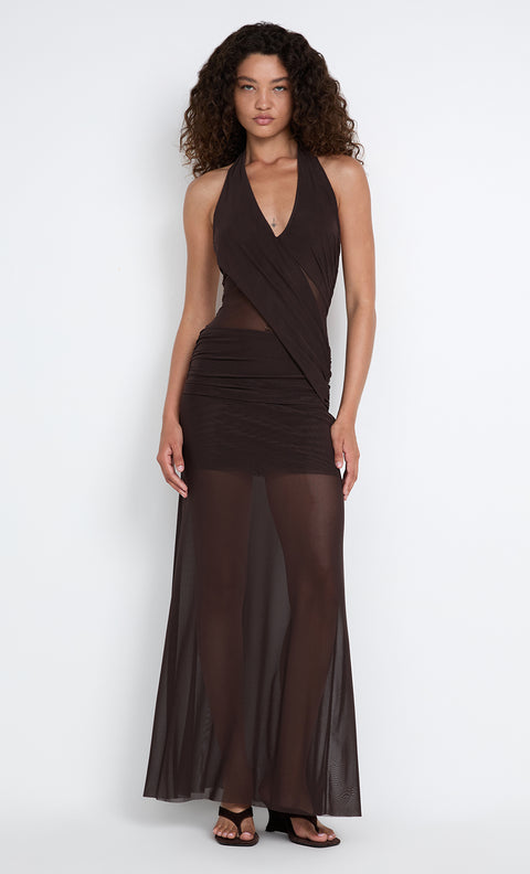 DEIJA HALTER MAXI DRESS - DARK CHOCOLATE