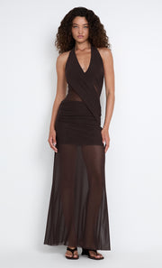 DEIJA HALTER MAXI DRESS - DARK CHOCOLATE
