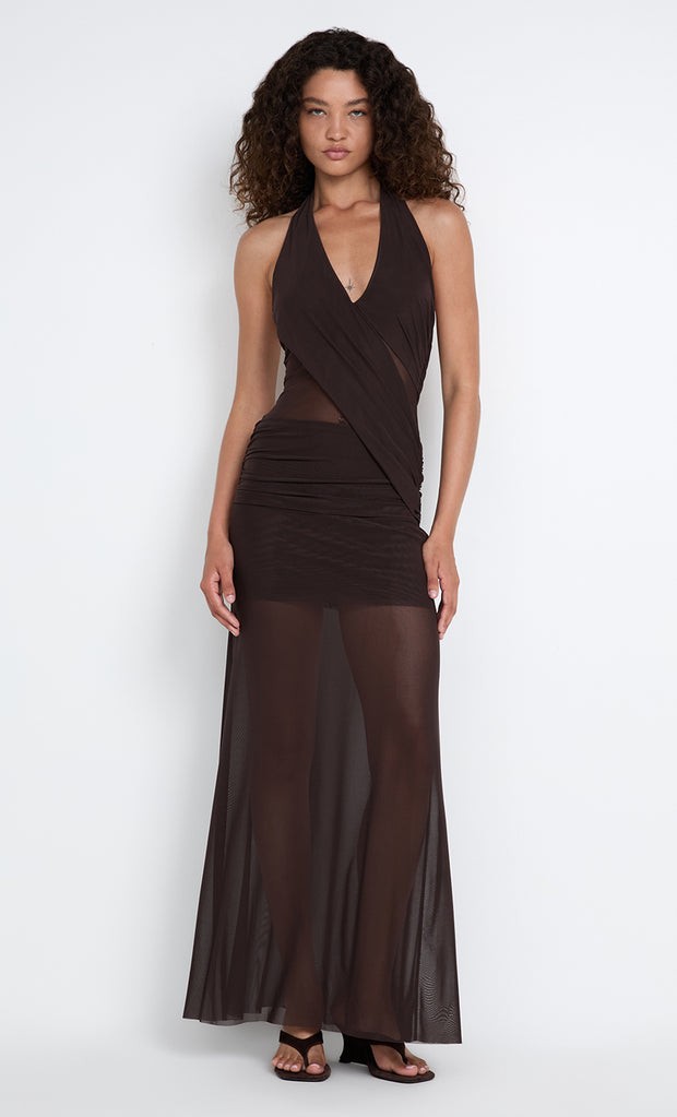 DEIJA HALTER MAXI DRESS - DARK CHOCOLATE
