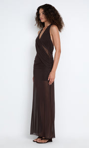 DEIJA HALTER MAXI DRESS - DARK CHOCOLATE