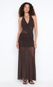 DEIJA HALTER MAXI DRESS - DARK CHOCOLATE