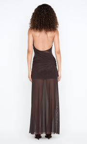 DEIJA HALTER MAXI DRESS - DARK CHOCOLATE