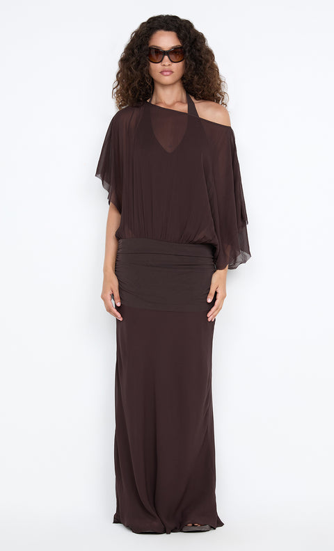 DELILAH OVERLAY MAXI DRESS - DARK CHOCOLATE