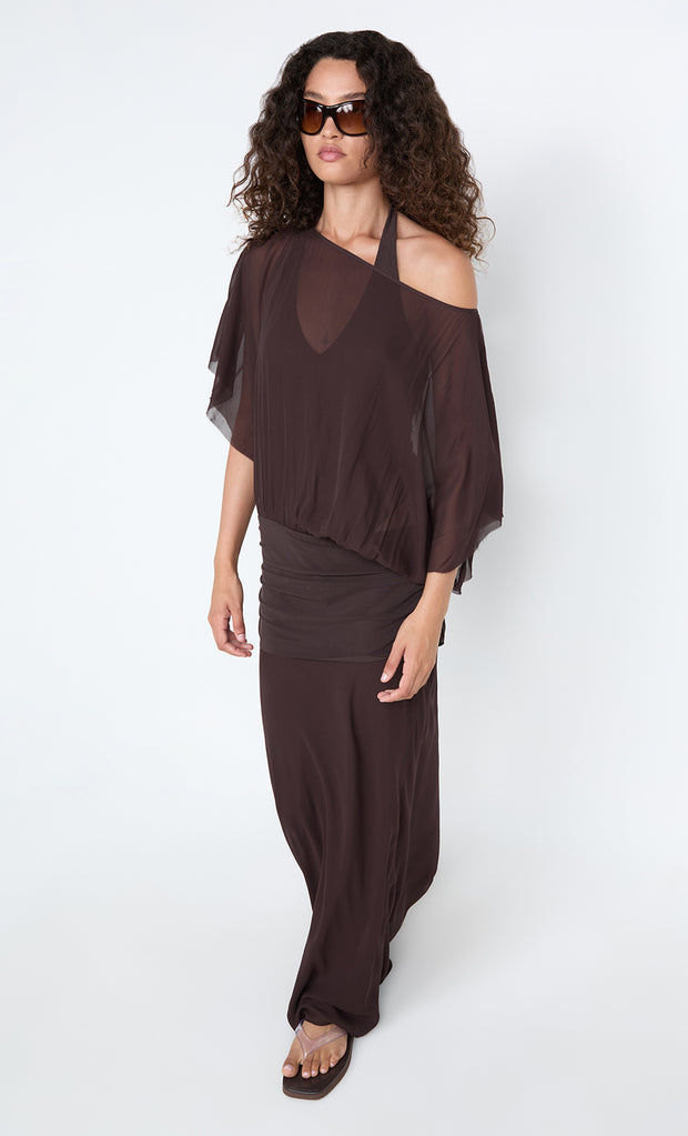 DELILAH OVERLAY MAXI DRESS - DARK CHOCOLATE