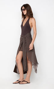 NORMA HALTER DRESS - CHOC SLICE STRIPE