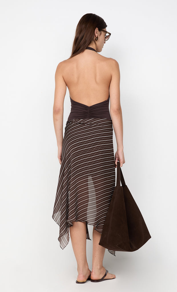 NORMA HALTER DRESS - CHOC SLICE STRIPE