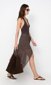 NORMA HALTER DRESS - CHOC SLICE STRIPE