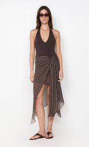 NORMA HALTER DRESS - CHOC SLICE STRIPE