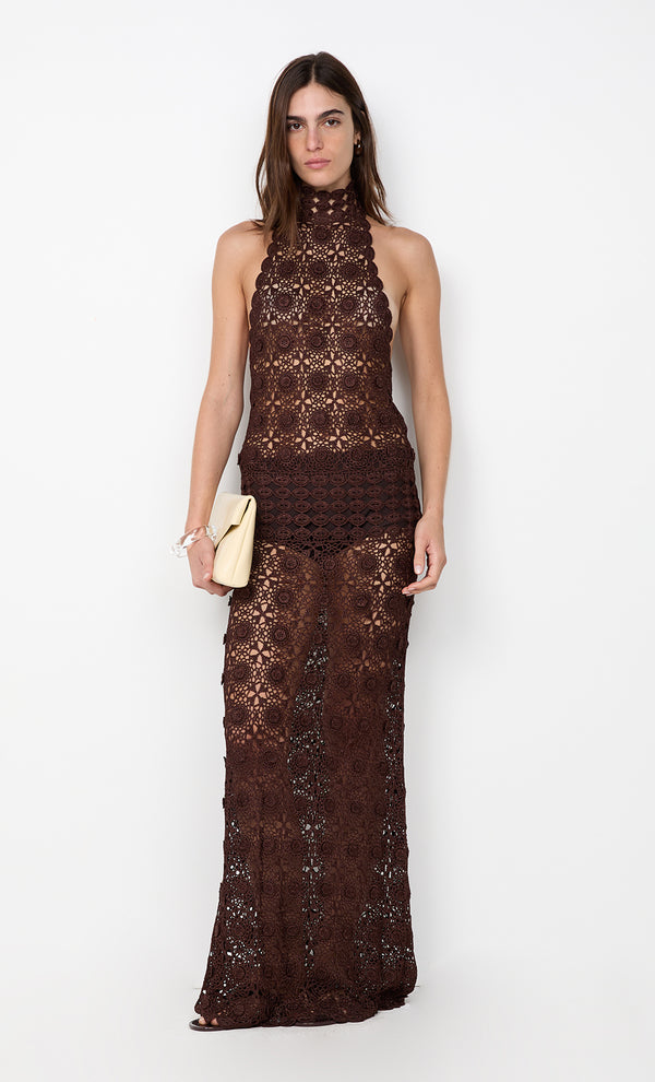 ANIA HALTER MAXI DRESS - DARK CHOCOLATE