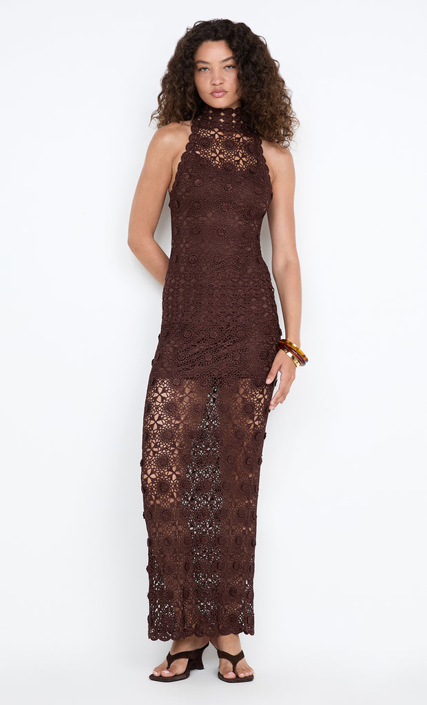 ANIA HALTER MAXI DRESS - DARK CHOCOLATE