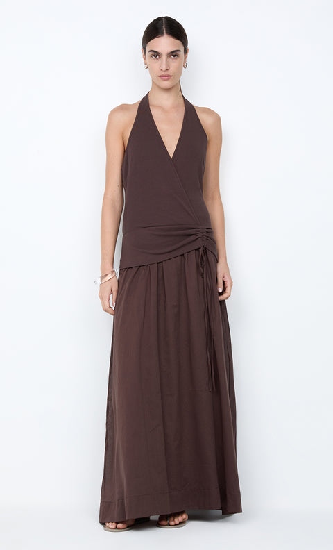 SABRINE HALTER MAXI DRESS - DARK CHOCOLATE