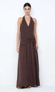 SABRINE HALTER MAXI DRESS - DARK CHOCOLATE