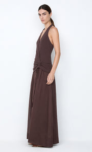 SABRINE HALTER MAXI DRESS - DARK CHOCOLATE