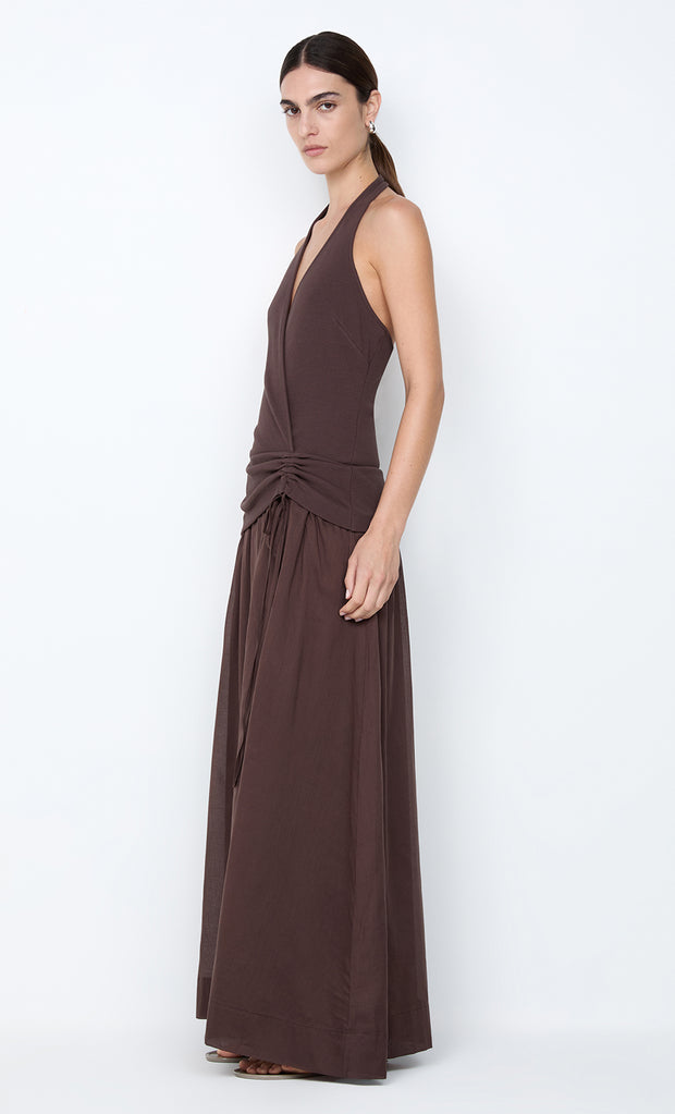 SABRINE HALTER MAXI DRESS - DARK CHOCOLATE