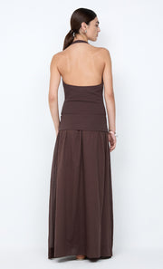 SABRINE HALTER MAXI DRESS - DARK CHOCOLATE