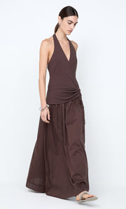 SABRINE HALTER MAXI DRESS - DARK CHOCOLATE