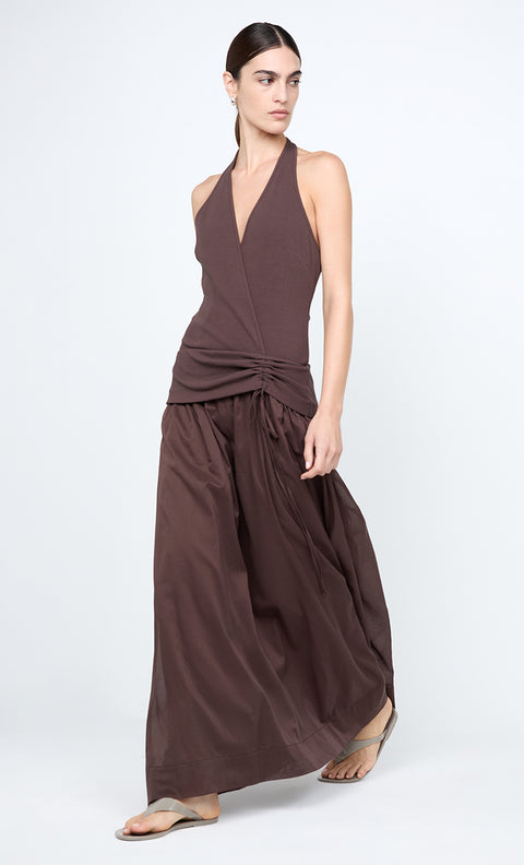 SABRINE HALTER MAXI DRESS - DARK CHOCOLATE