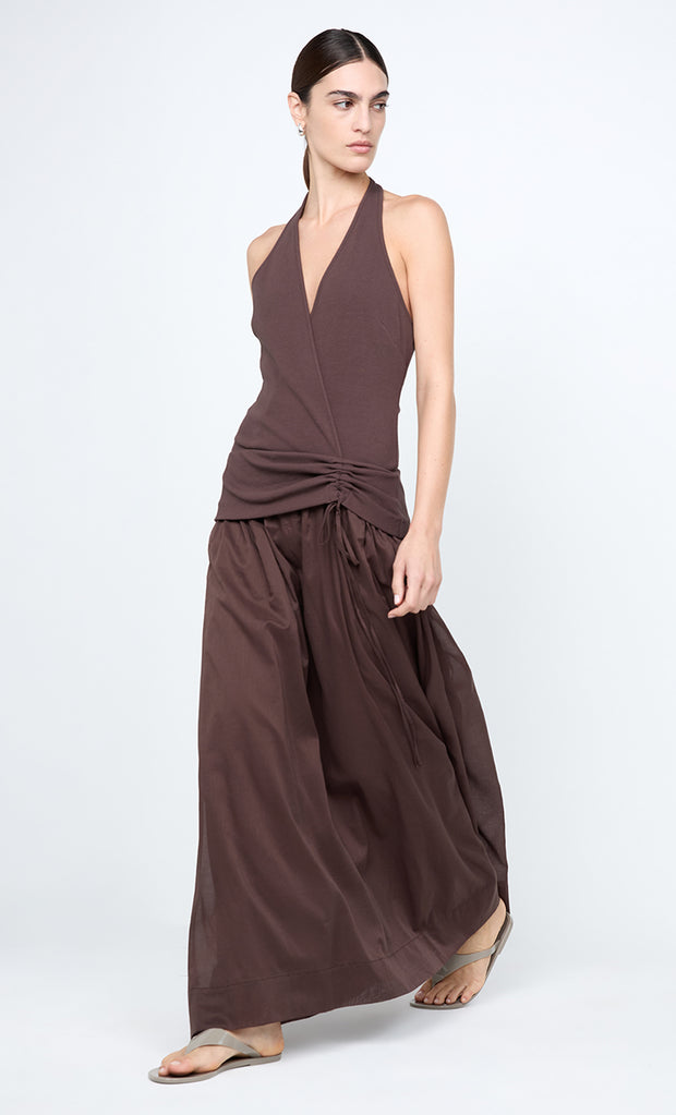 SABRINE HALTER MAXI DRESS - DARK CHOCOLATE