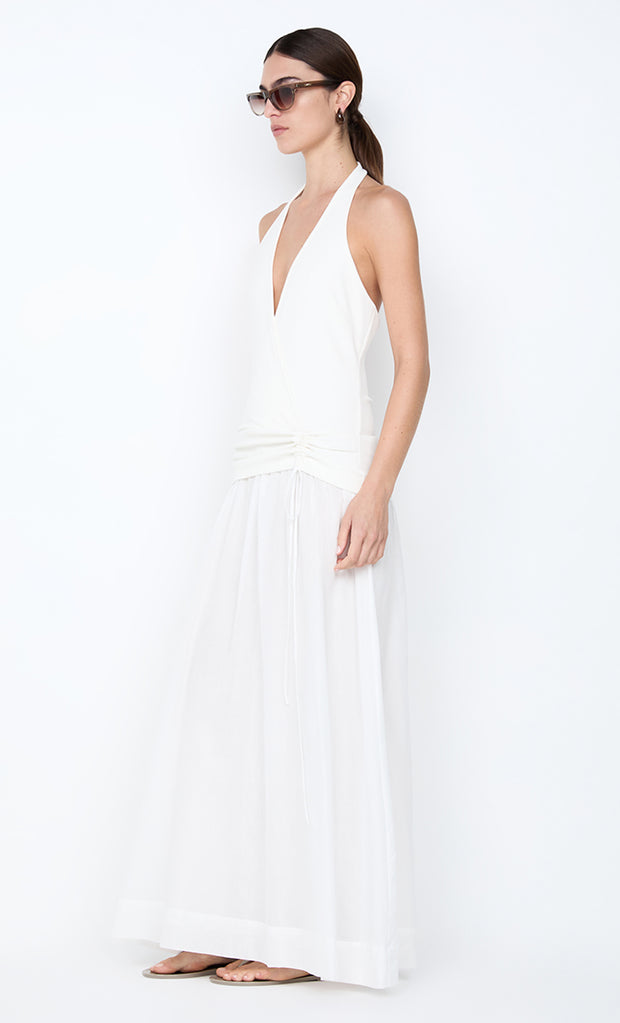 SABRINE HALTER MAXI DRESS - IVORY/WHITE