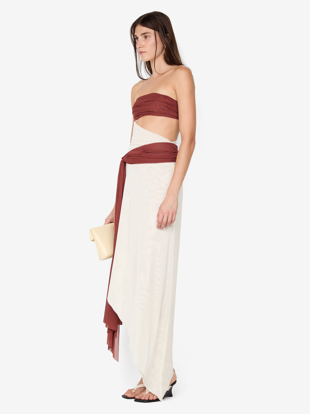 AYLA STRAPLESS DRESS - RUST / BUTTER CREAM
