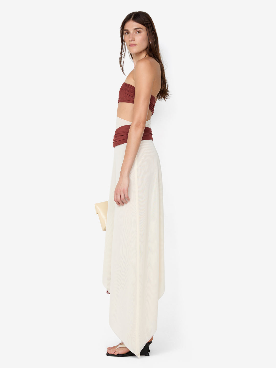 AYLA STRAPLESS DRESS - RUST / BUTTER CREAM