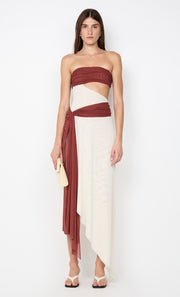AYLA STRAPLESS DRESS - RUST / BUTTER CREAM