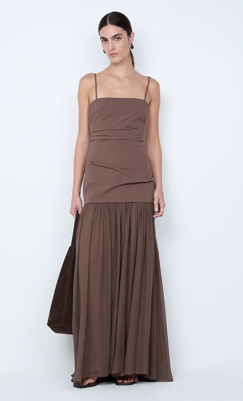 REID DROP WAIST MAXI DRESS - MILK CHOCOLATE