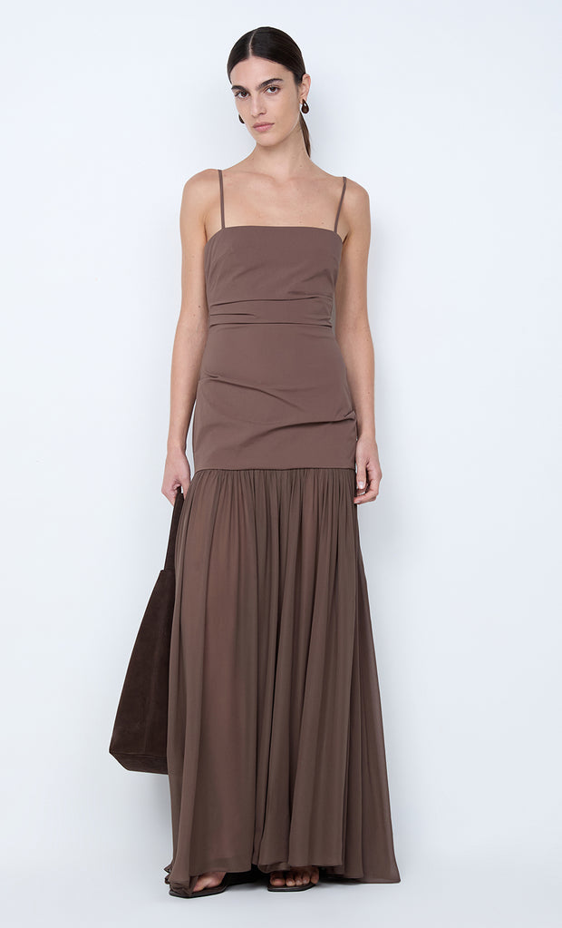 REID DROP WAIST MAXI DRESS - MILK CHOCOLATE