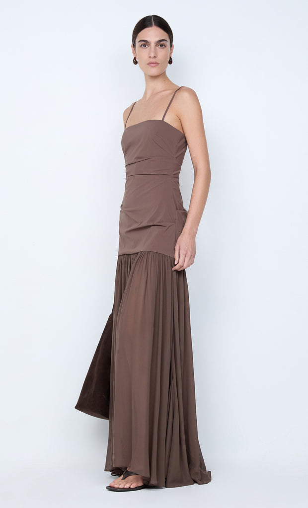 REID DROP WAIST MAXI DRESS - MILK CHOCOLATE
