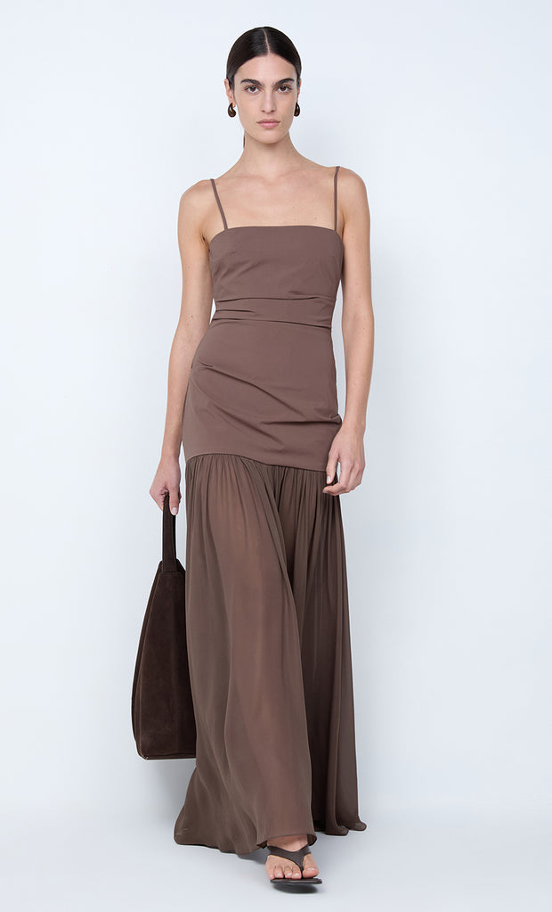 REID DROP WAIST MAXI DRESS - MILK CHOCOLATE