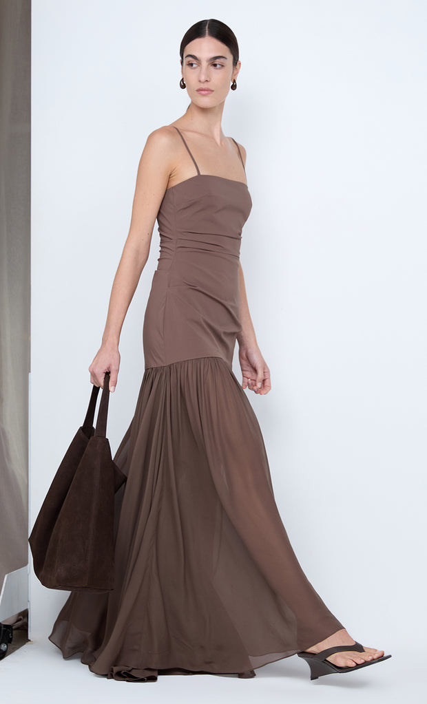 REID DROP WAIST MAXI DRESS - MILK CHOCOLATE